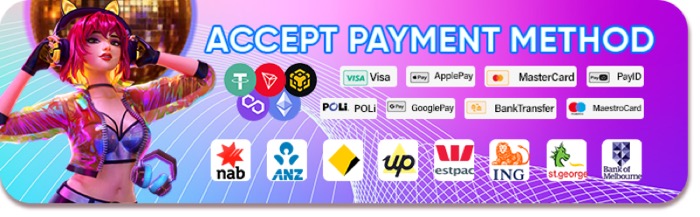 Accepted payment methods: POLi, PayID, Visa, Mastercard, Bitcoin, Neosurf